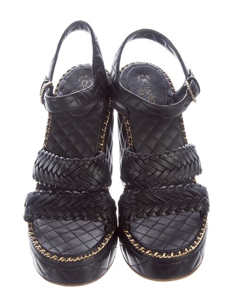 chanel black wedge shoes|Chanel quilted wedges.